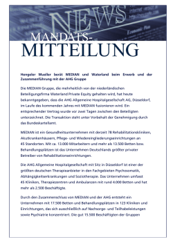 Hengeler Mueller ber&auml;t MEDIAN und Waterland beim Erwerb und