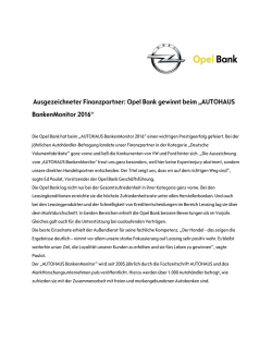 Ausgezeichneter Finanzpartner: Opel Bank gewinnt beim