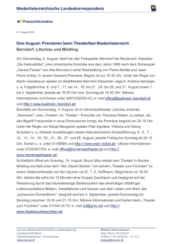 Drei August- Premieren beim Theaterfest Nieder&ouml;sterreich Berndorf