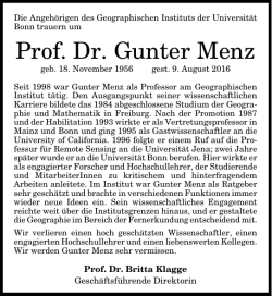 Prof. Dr. Gunter Menz - Geographisches Institut der Universität Bonn