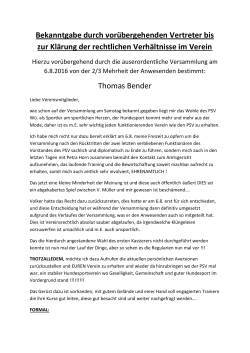 Bekanntgabe durch vorübergehenden Vertreter - PSV