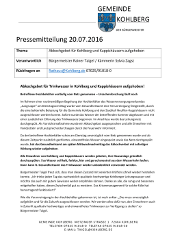 GEMEINDE KOHLBERG Pressemitteilung 20.07.2016