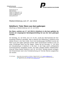 Medienmitteilung vom 27. Juli 2016 Solothurn
