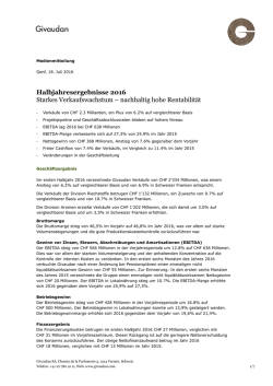 Halbjahresergebnisse 2016 Starkes Verkaufswachstum