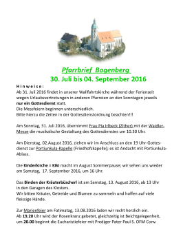 Pfarrbrief Bogenberg 30. Juli bis 04. September 2016