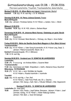 Gottesdienstordnung vom 01.08. – 15.08.2016