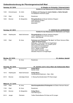 Gottesdienstordnung 23.07.-31.07.2016
