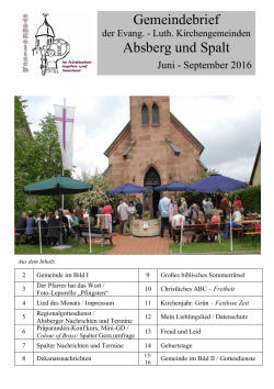 Gemeindebrief Juni bis September 2016