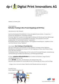 Digitaldruck-Anwendertraining zu &frac12;-Tagespauschale f&uuml;r - dp-i.ch