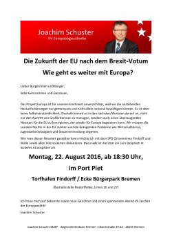 Einladung 22.08. Joachim Schuster in Findorff