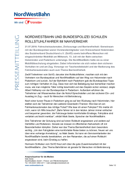 Pressemitteilung: NordWestBahn und Bundespolizei schulen