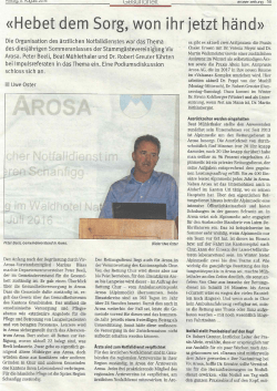 Artikel in Aroser Zeitung vom 5.8.2016