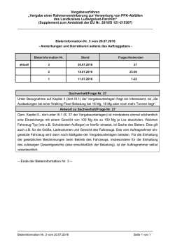 Bieterinformation Nr. 3 vom 20.07.2016
