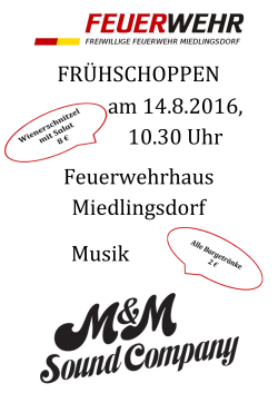 FRÜHSCHOPPEN am 14.8.2016, 10.30 Uhr Feuerwehrhaus