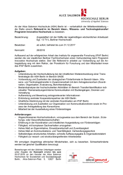 die Stelle einer/s Referent - Alice Salomon Hochschule Berlin
