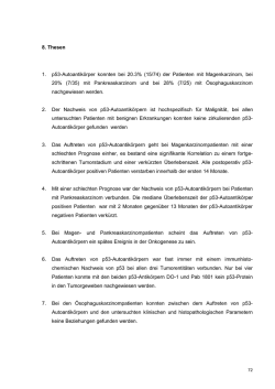 8. Thesen 1. p53-Autoantikörper konnten bei 20.3% (15/74) der
