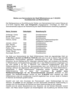Wahlen zum Seniorenbeirat der Stadt Wilhelmshaven am 11.09