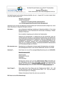 Die Stadt Wunstorf bietet zum 01.08.2017 Studienpl&auml;tze zum