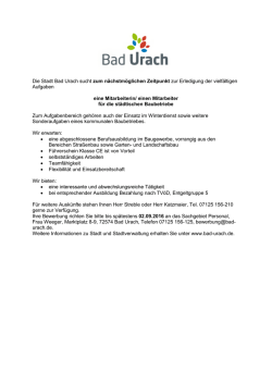 Die Stadt Bad Urach sucht zum n&auml;chstm&ouml;glichen Zeitpunkt zur