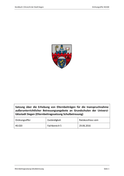 Satzung über die Erhebung von Elternbeiträgen für die