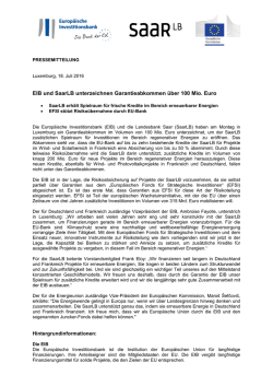 EIB und SaarLB unterzeichnen Garantieabkommen &uuml;ber 100 Mio