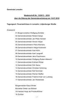 Gemeinde Lensahn Niederschrift Nr. 13/2013 – 2018 über die