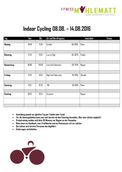 Indoor Cycling 08.08. – 14.08.2016