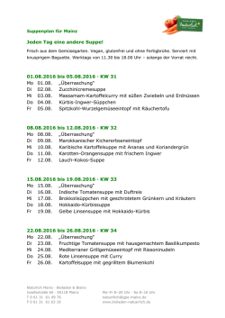 Jeden Tag eine andere Suppe! 01.08.2016 bis 05.08.2016 &middot; KW 31