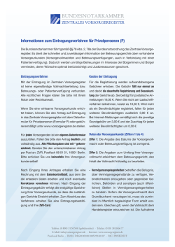 Informationen zum Eintragungsverfahren f&uuml;r Privatpersonen (P)