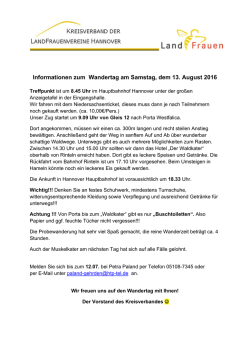 Informationen zum Wandertag am Samstag, dem 13. August 2016