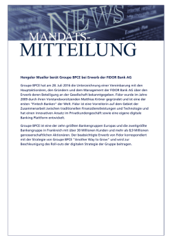 Hengeler Mueller ber&auml;t Groupe BPCE bei Erwerb der FIDOR Bank AG