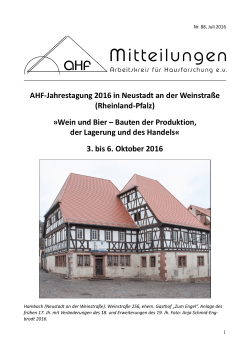 AHF-Jahrestagung 2016 in Neustadt an der Weinstraße (Rheinland
