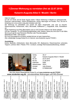 1-Zimmer-Wohnung zu vermieten (frei ab 22.07.2016)