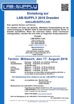 LAB-SUPPLY 2016 Dresden, 17.08.2016 von 9:30 bis 15:30 Uhr, im