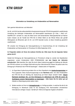 Information zur Umstellung von Inhaberaktien auf