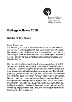 Bettagskollekte 2016 - Reformierte Kirchen Bern-Jura