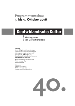 Programmvorschau 3. bis 9. Oktober 2016