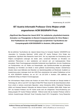 IST Austria Informatik Professor Chris Wojtan erh&auml;lt angesehenen