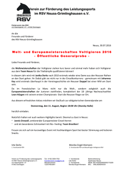 Infos zur &ouml;ffentlichen Generalprobe zu den Welt