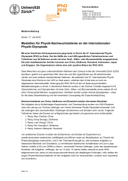 Medienmitteilung auf Deutsch, internationale Version