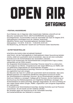 Hausordnung - Open AIR Sataginis 14. AUG 2016
