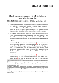 Handlungsempfehlungen f&uuml;r EEG-Anlagen zum Inkrafttreten des