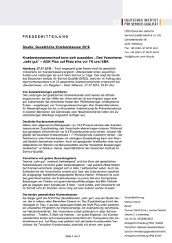 Hamburg, 27.07.2016 &rarr; Studie Gesetzliche Krankenkassen