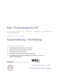 Dipl. Finanzberater/in IAF Ausschreibung