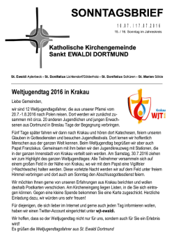 Sonntagsbrief 10.07. / 17.07.2016