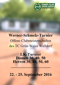 Werner-Schmelz-Turnier LK-Turnier Damen 30, 40, 50 Herren 30