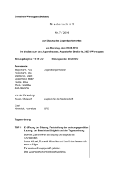 Niederschrift 7-2016 - Jugendparlament Wennigsen