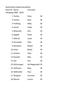 Starterliste Kindermainathlon Start Nr. Name Vorname Jahrgang 2009