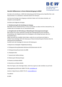 Herzlich Willkommen in Ihrem Meisterlehrgang im BEW!