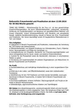 ReferentIn Frauenhandel und Prostitution ab dem 12.09.2016 für 30